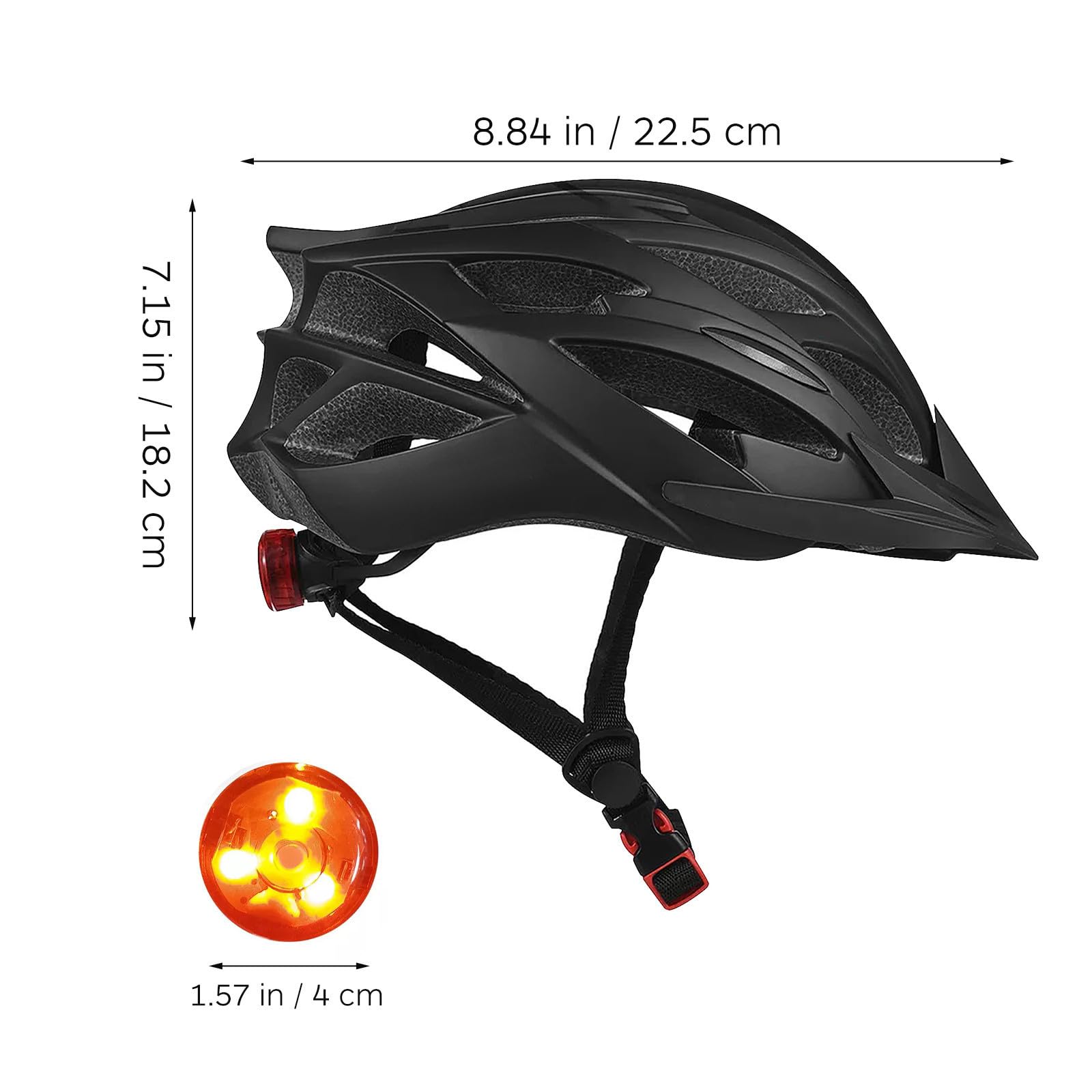 Casco de Bicicleta para Adultos con Luz Led, Negro, Policarbonato