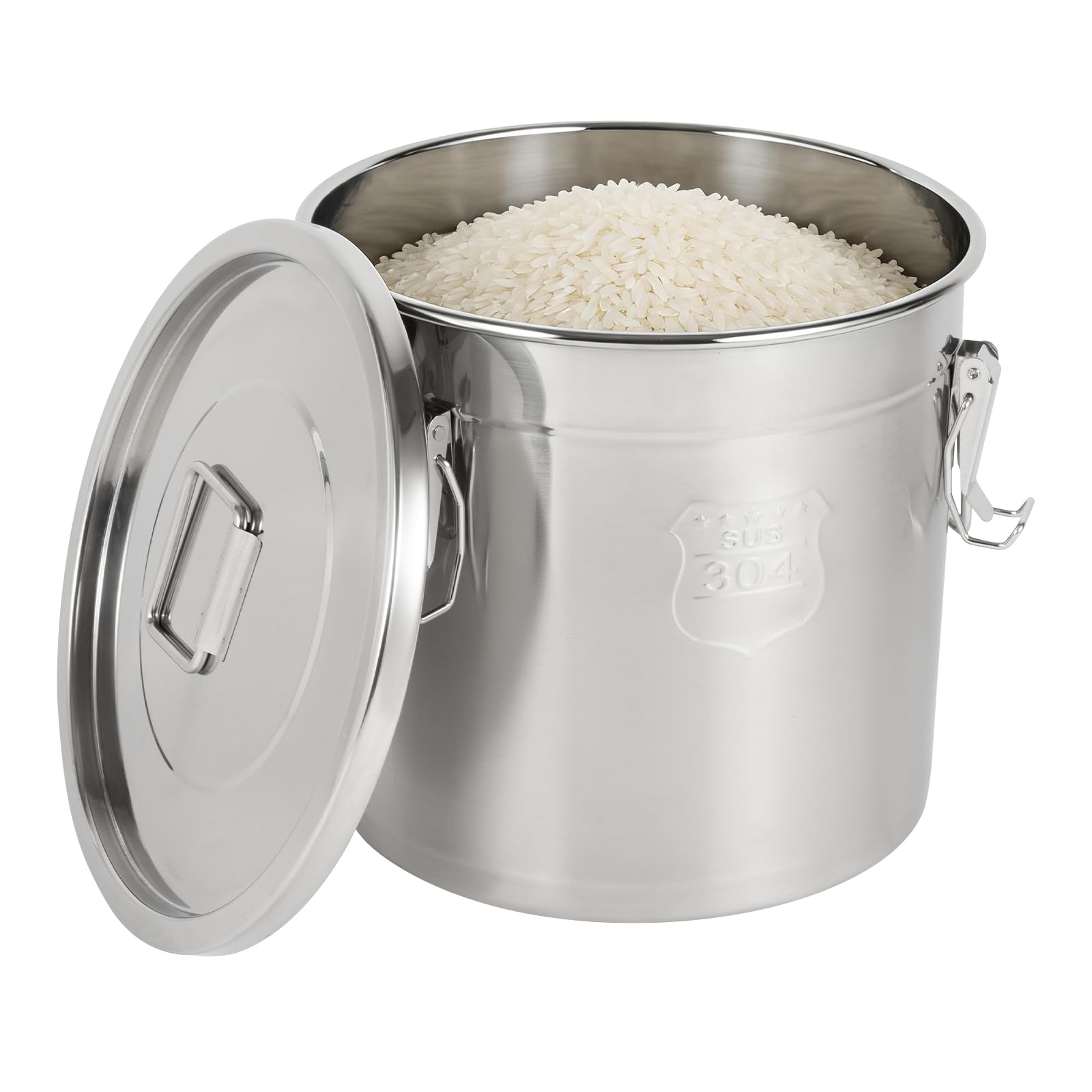 Tanica ermetica in acciaio inox da 21 l, con coperchio, 30 x 30 cm | Con 3 clip e guarnizione in silicone, superficie lucida, fondo piatto, per farina, cereali, tè e spezie