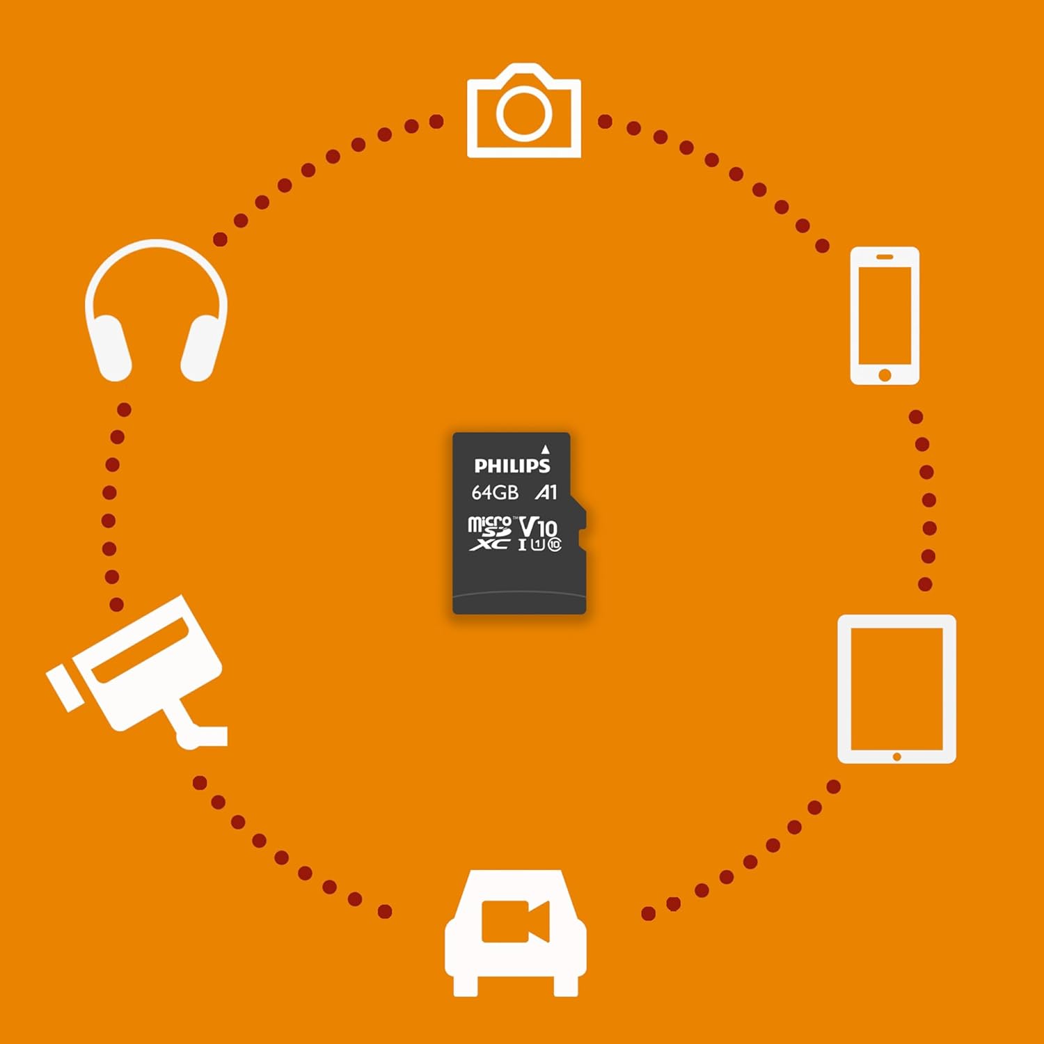 PHILIPS 64GB Micro SDXC UHS-1 U1 & V10 Class 10 Flash Memory Card with Adapter
