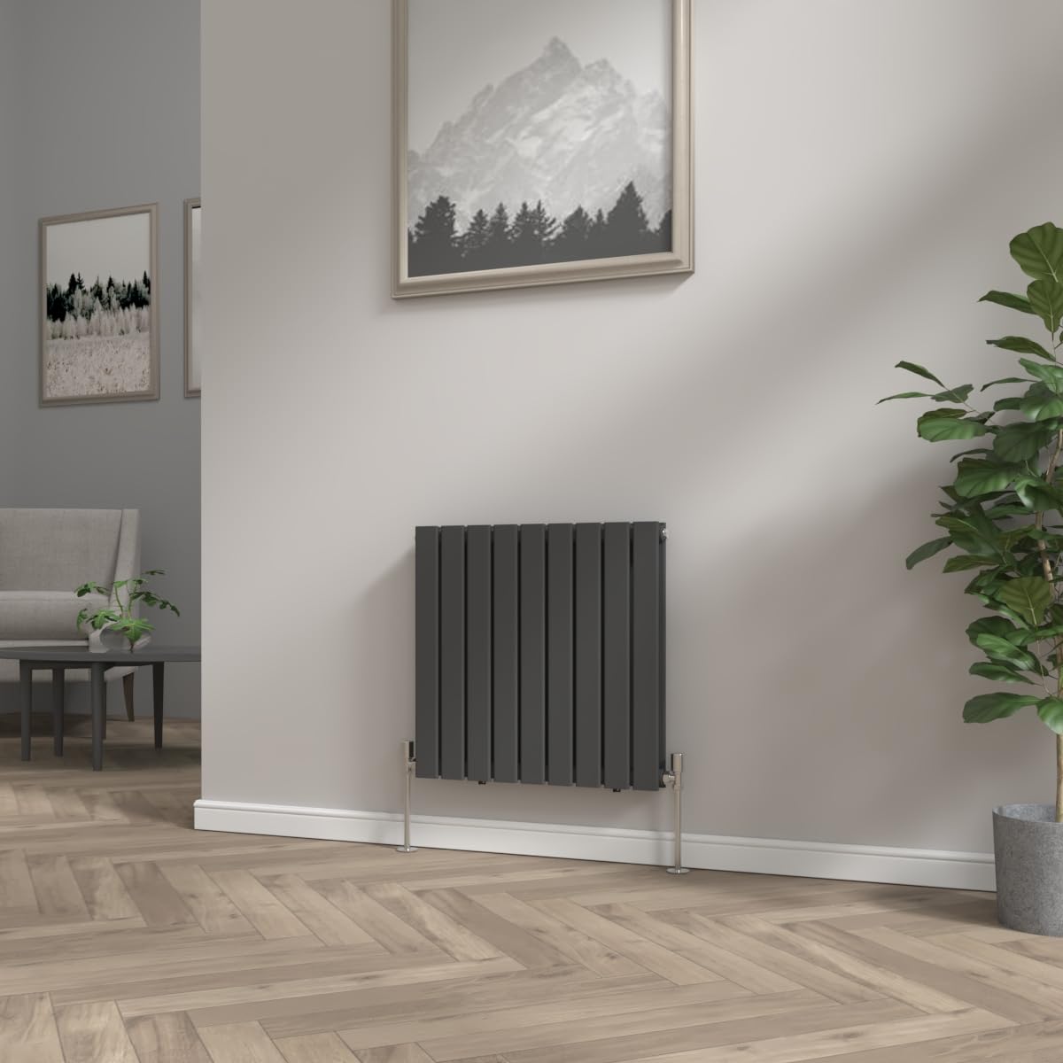 Nrg Black 600X612mm Column Designer Radiator Horizontal Double Flat Panel