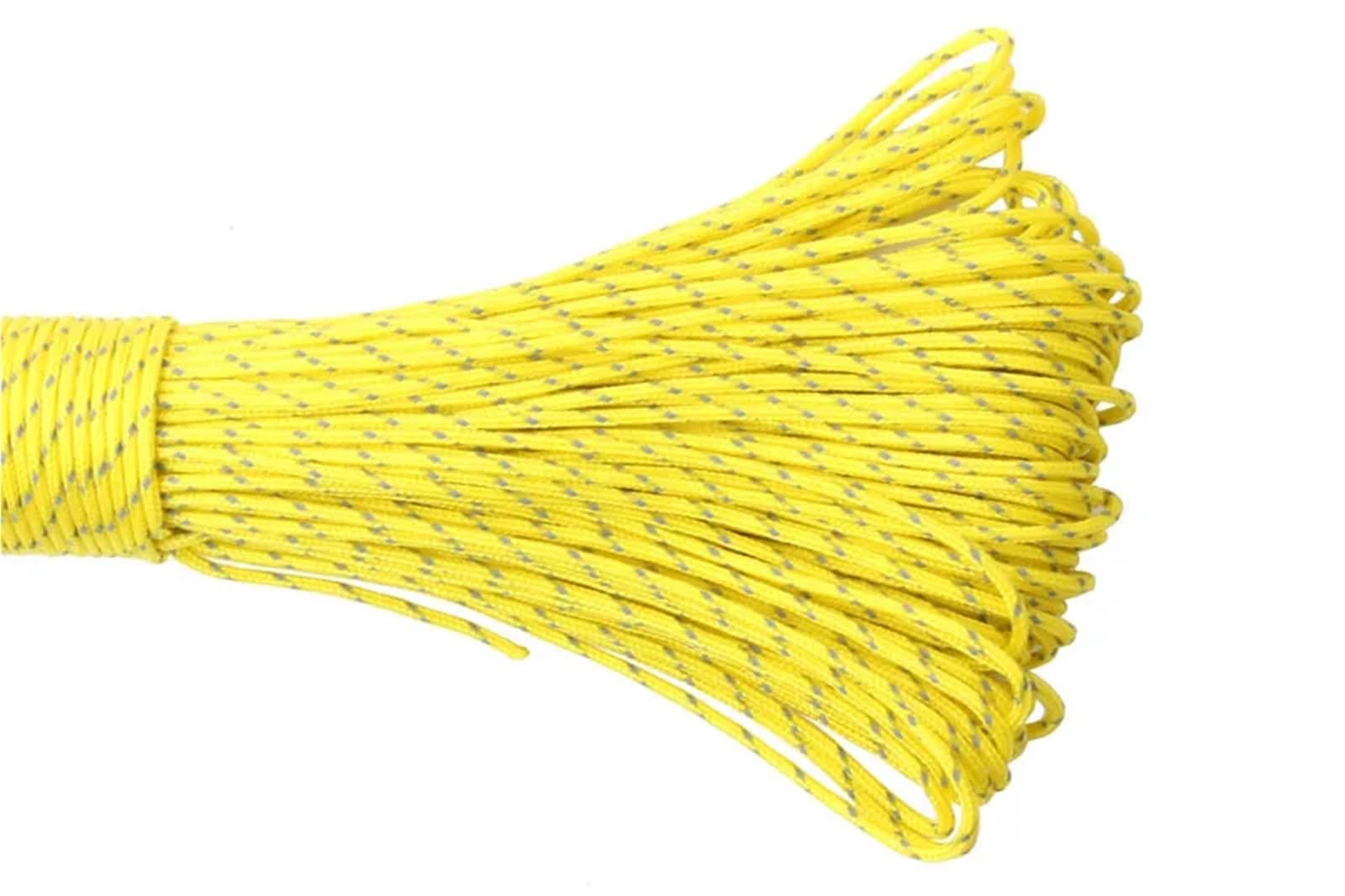Paracord 2mm Reflective Paracord 3 Strand Core For Survival Parachute Cord Lanyard Camping(2mm yellow,15meters)