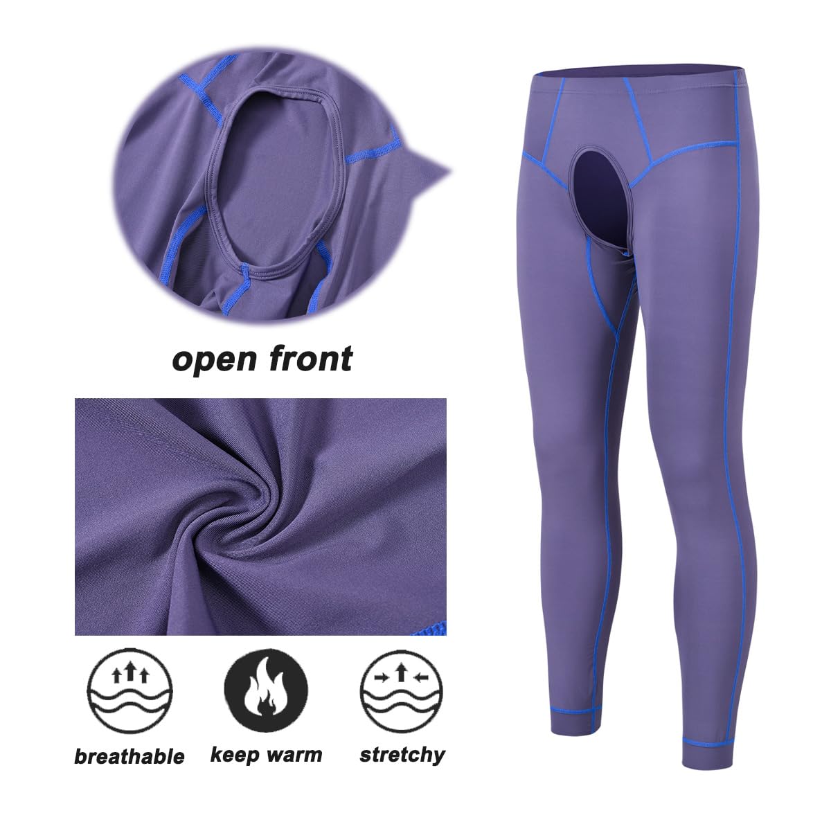 JINSHI Herren-Thermo-Unterhose mit offener Vorderseite, schmale Passform, lange Unterhose, Kompressionshose