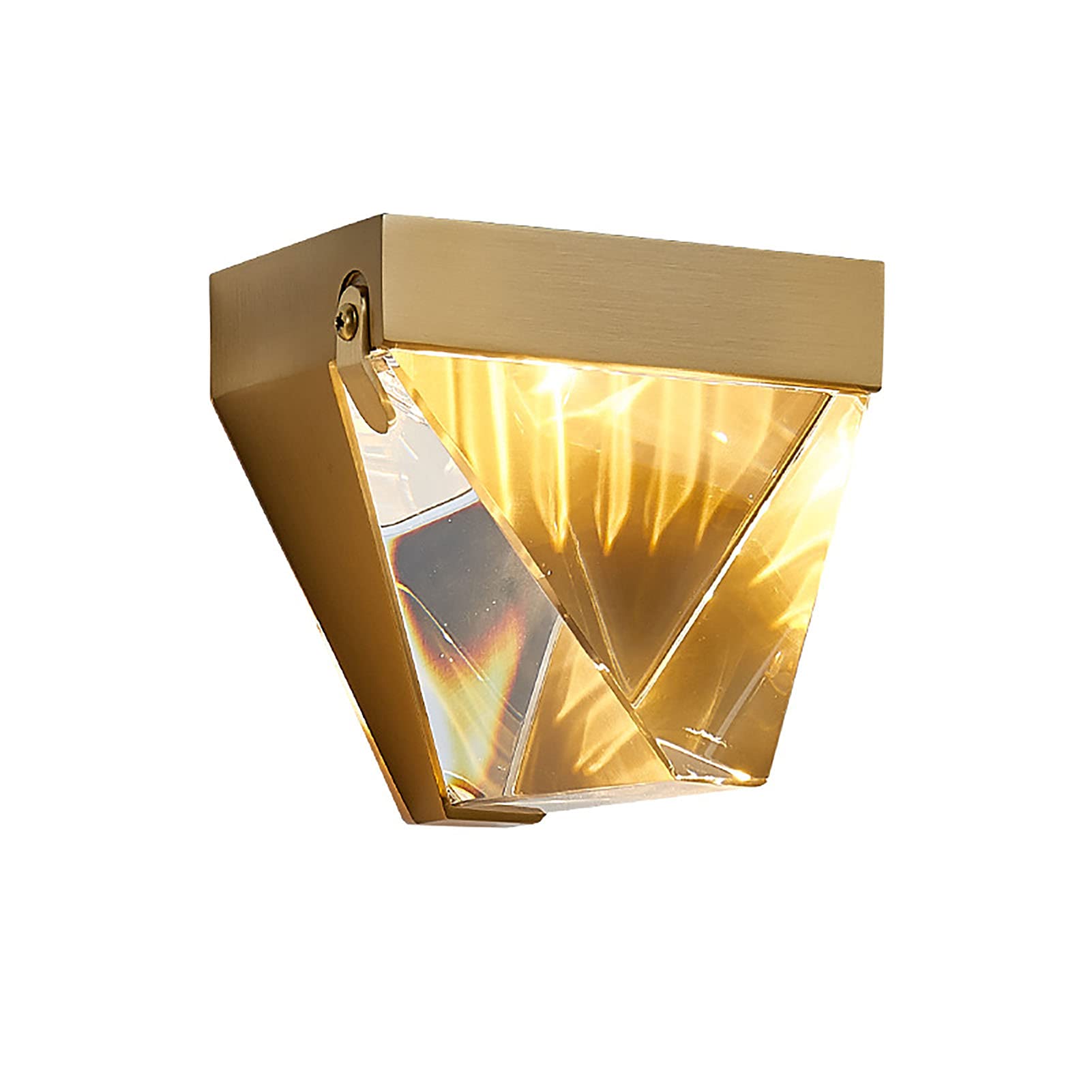 ZZZYZ Mid-Century Brushed Brass Wall Sconce Modern Light Luxury LED Small Wall Lamp Tapered Clear Crystal Wall Light Fxture for Bedroom Corridor Stairs-Golden 10x9cm(4x4inch)