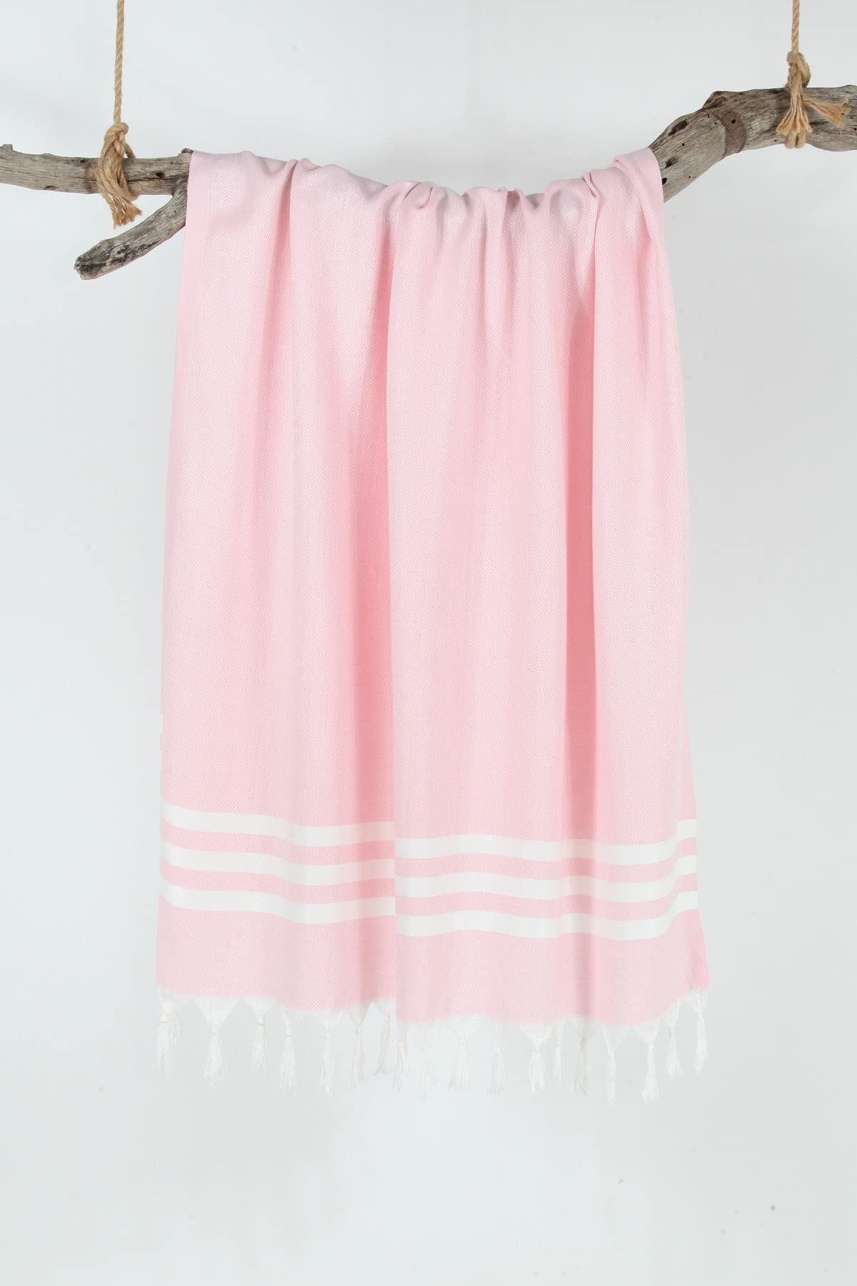 DUHALINE Turkish Beach Towel, Hand Loomed Bath Towel Turkish Peshtemal Super Absorbent Drying Quickly %100 Cotton Bath and Beach Towel Comfortable for Shower, Spa, Pool, Gym and Yoga (Powder Pink)