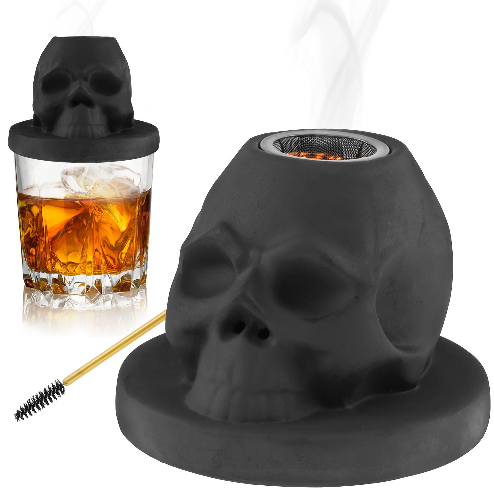 Kit de fumoir à cocktail en céramique en forme de crâne pour whisky, vin, boissons, bourbon, fumoir à l'ancienne, cadeaux uniques pour homme/père/mari/amis