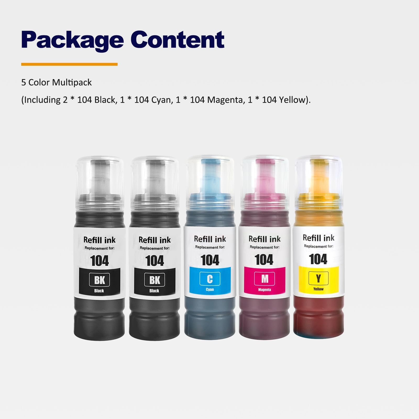LAIPENG 104 Inchiostro Compatibile con Epson 104 per ET-2710 ET-2711 ET-2712 ET-2714 ET-2715 ET-2720 ET-2721 ET-2726 ET-2810 ET-2815 ET-2820 ET-2821 ET-2825 ET-2826 ET-4700 Stampante (BK*2/C/M/Y)