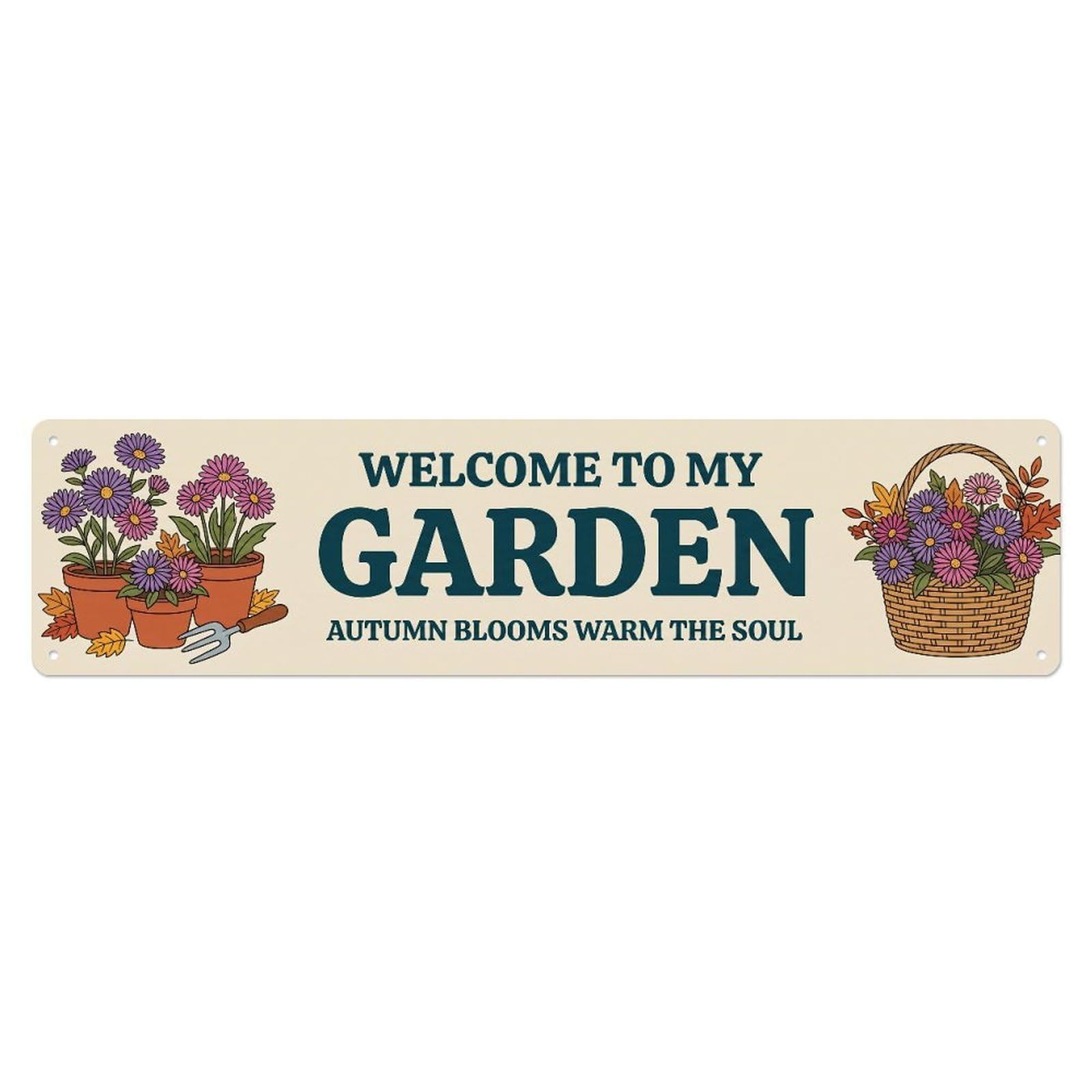 Metal Tin Sign Garden Welcome Retro Aster Autumn Floral