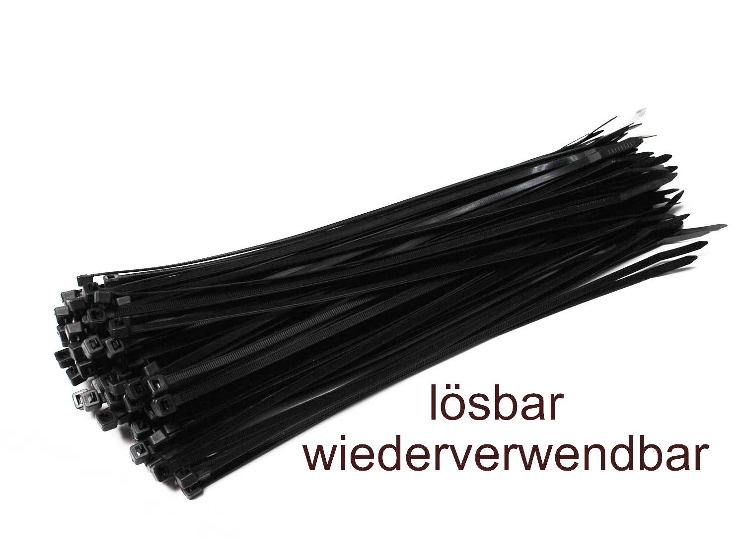 ALBO Wiederverwendbare Kabelbinder – 200 Stück In Verschiedenen Größen (15,2 Cm, 20,3 Cm, 25,4 Cm), Schwarz, UV-beständig