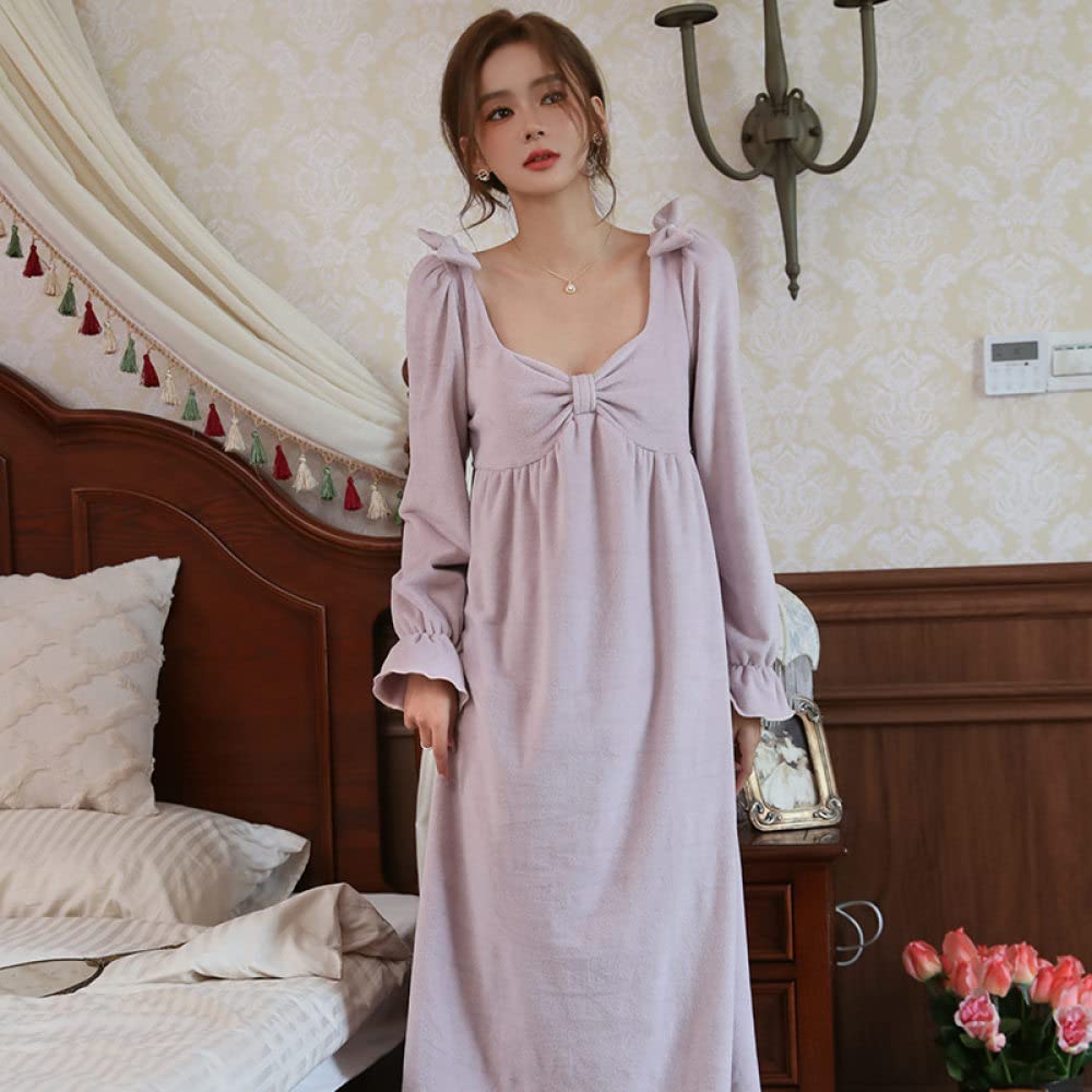 Nachthemd Damen,Damen-Nachthemden, Lila, Verdickter V-Ausschnitt, Schulterbogen, Sexy Charme, Schlafhemd, Weiches, Bequemes, Langärmliges Nachthemd, Loungewear Für Damen, Mädchen, Pyjama-Party, W
