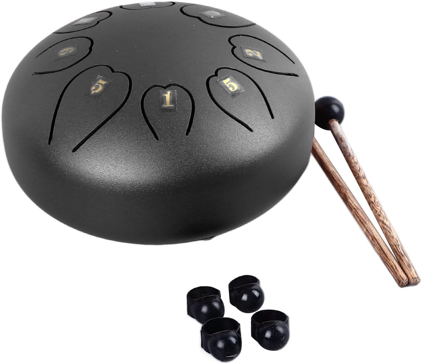 Tongue Drum 6 Inch 8 Note Steel Hand Drum, Mini Percussion Instrument Black - Clear Resonant Sound, Portable Music Toy, Instrument for Kids Ages 5-9 (Black)