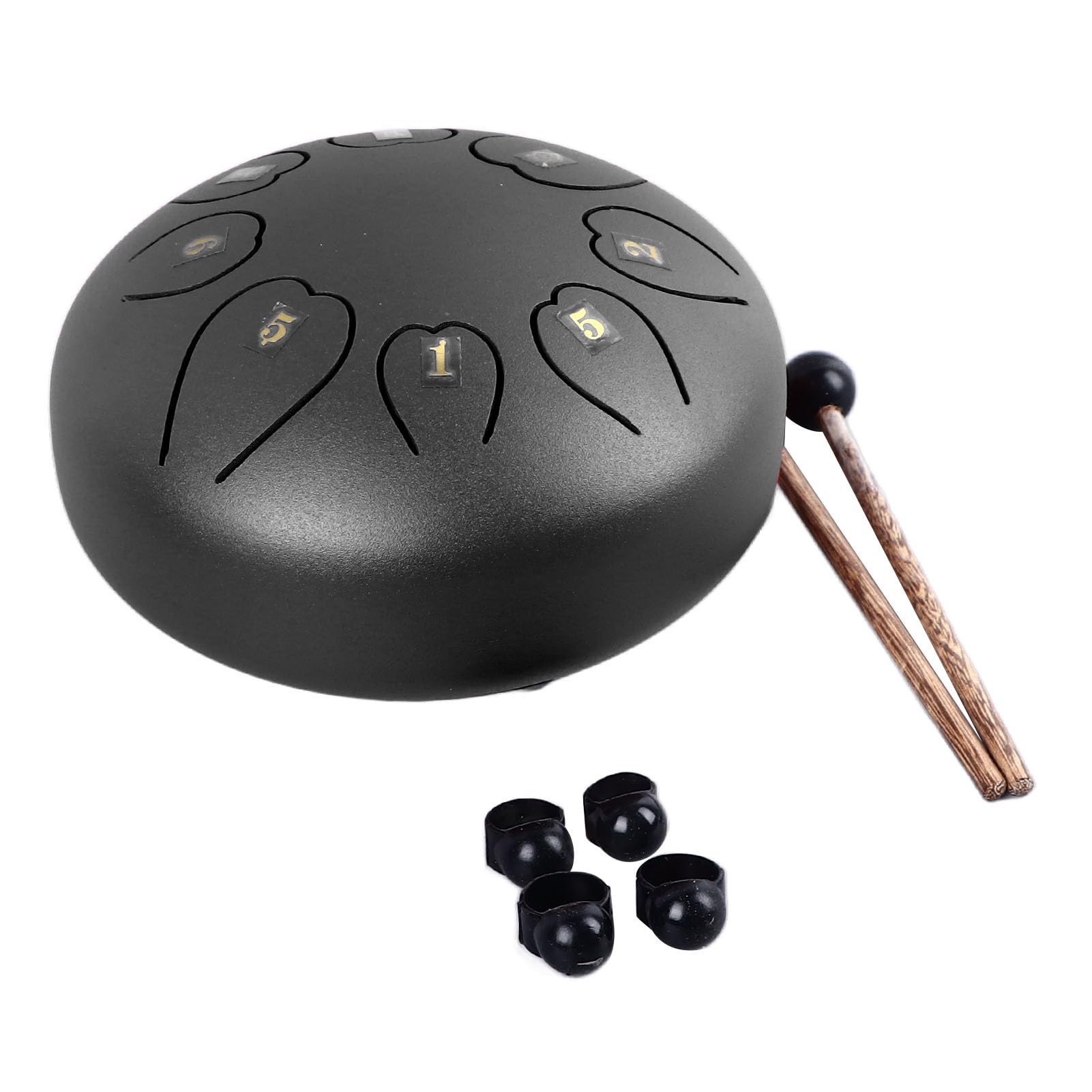 Tambour à Langue en Acier 6 Pouces 8 Notes Résonance Claire Son Agréable Tambour à Main en Acier Fiable Mini Instrument de Percussion (Noire)