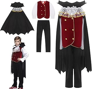 Cloud Kids Boys Gothic Vampire Costume Halloween Cosplay Vampire Noble Role Play Outfits Tops and Pants 4-6Y, Black, 4-6Years
