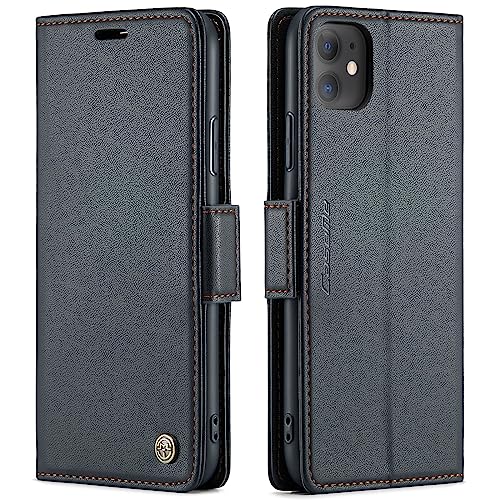 Coque pour iPhone 11 étui portefeuille en cuir noir avec blocage RFID et porte-carte