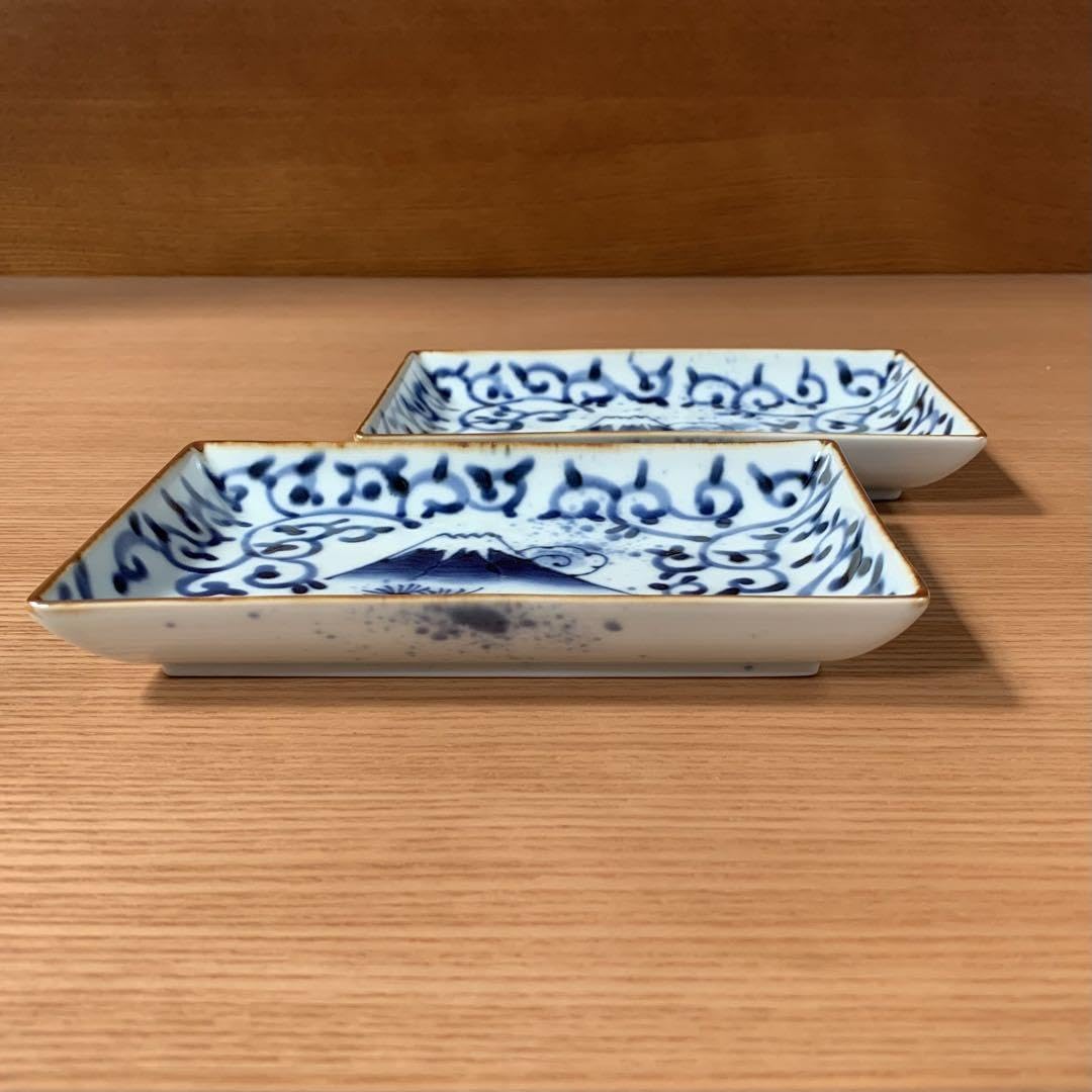 Amazon.co.jp: 有田焼 福泉窯 染付蛸唐草富士山 小焼物皿 2