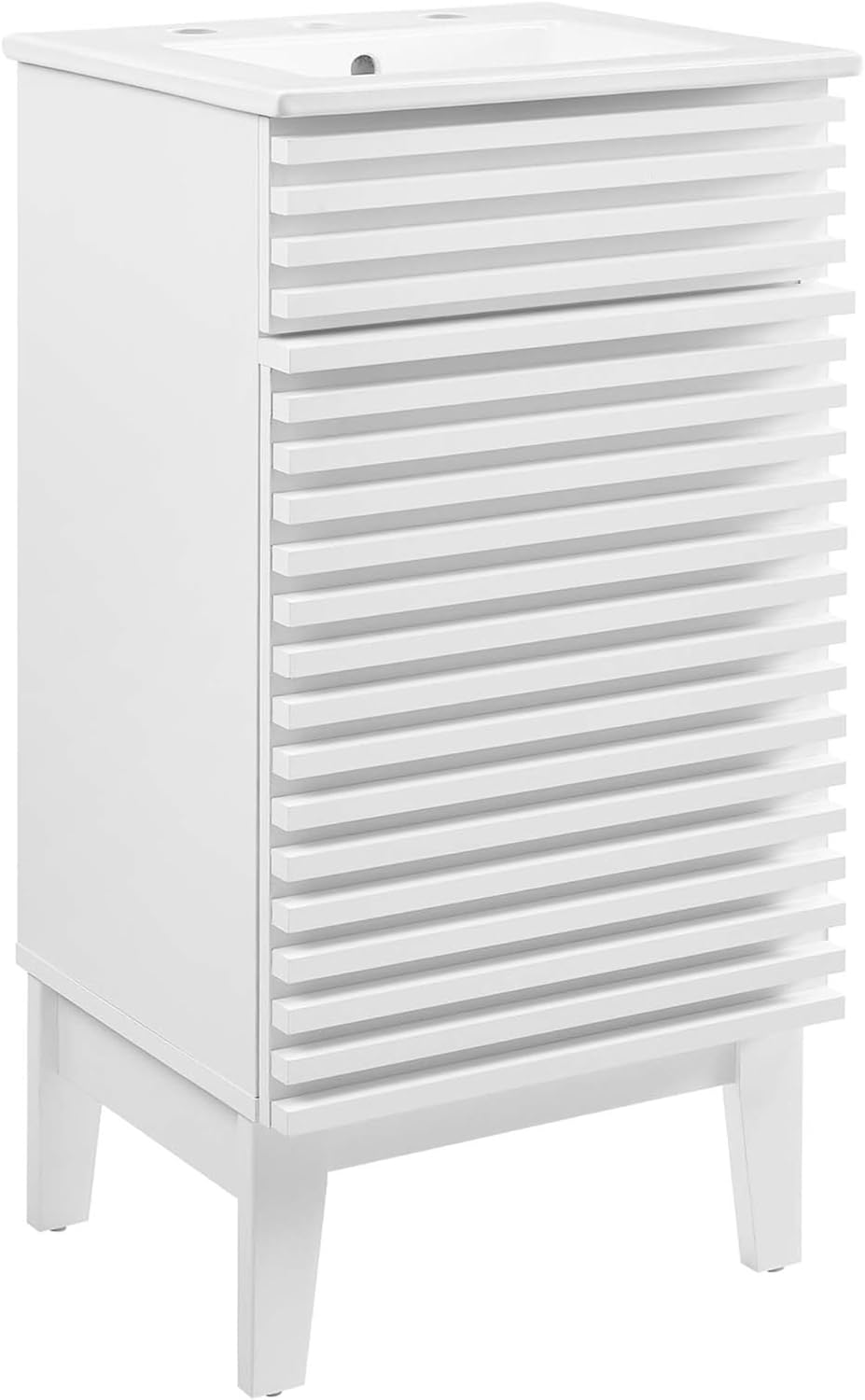 Ergode Render 18 Bathroom Vanity Cabinet-Mid-Century Modern Style, Adjustable Storage Shelf, Soft-Close Door, 8 Centerset Holes, Integrated Countertop