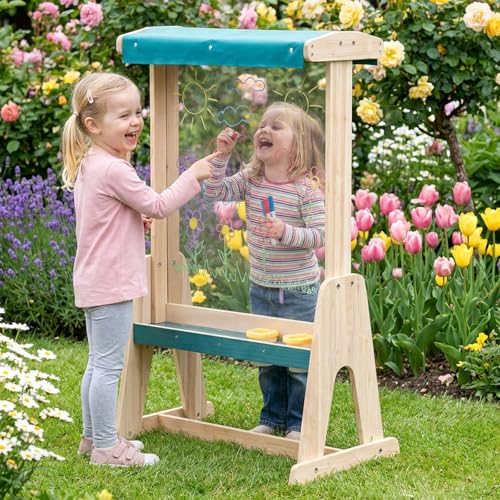 Costzon Easel for Kids Double-Sided Transparent Drawing Board with Fir Wood Frame A Paper Roll Sun-Proof Canopy Storage Trays & 4 Paint Cups Indoor Outdoor Art Toddler Easel