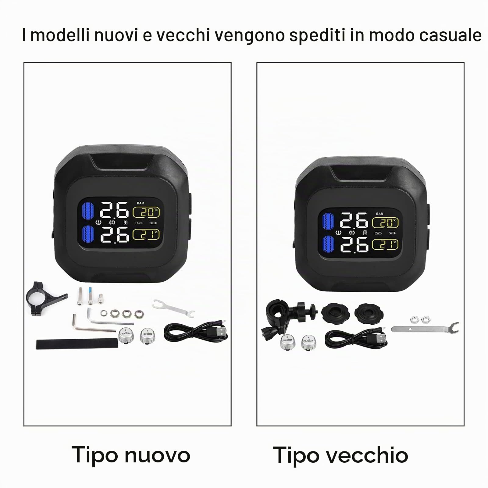 Bediffer di monitoraggio della Pressione dei Pneumatici con sensore TPMS Wireless Universale per Moto con 2 sensori Esterni per Moto