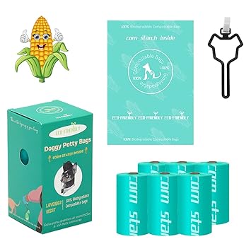 Biodegradable Cornstarch Dog waste Poop Bags / Compostable pet potty bag with Hands-free clip/eco-friendly Thickened leakproof 90bags