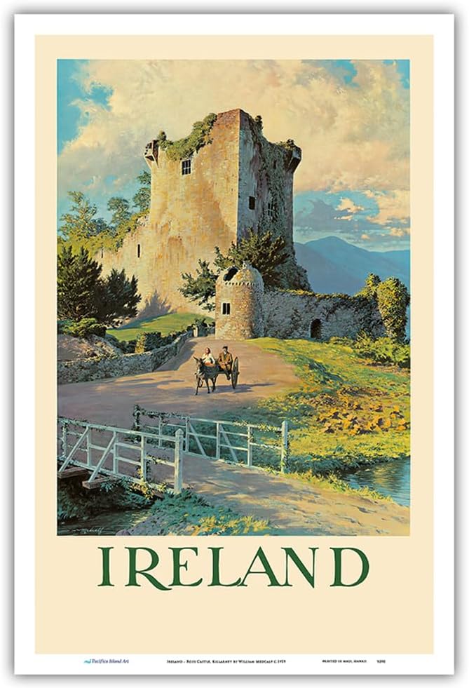 Ireland - Ross Castle Killarney - Vintage Travel Poster by William Medcalf c.1959 - Master Art Print (Unframed) 12in x 18in