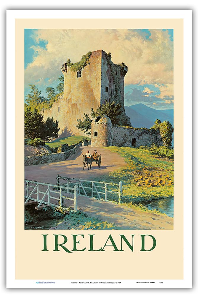Ireland - Ross Castle Killarney - Vintage Travel Poster by William Medcalf c.1959 - Master Art Print (Unframed) 12in x 18in