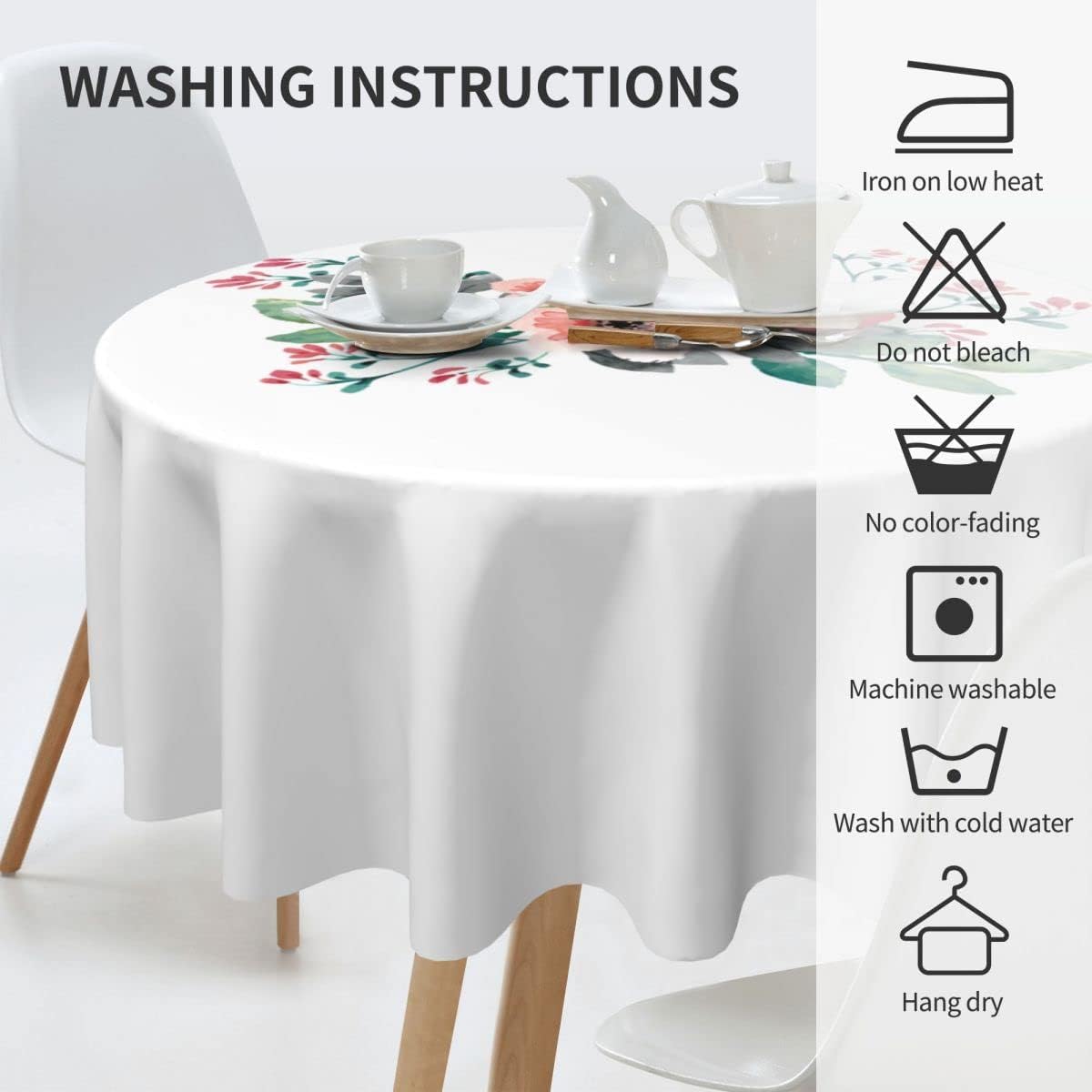 Spring Table Cloth Round 70 Inch, Washable Tablecloth for Indoor Outdoor Use, Watercolor Floral Print Stain Proof Wipe Clean Polyester Tablecloths, Pink Green