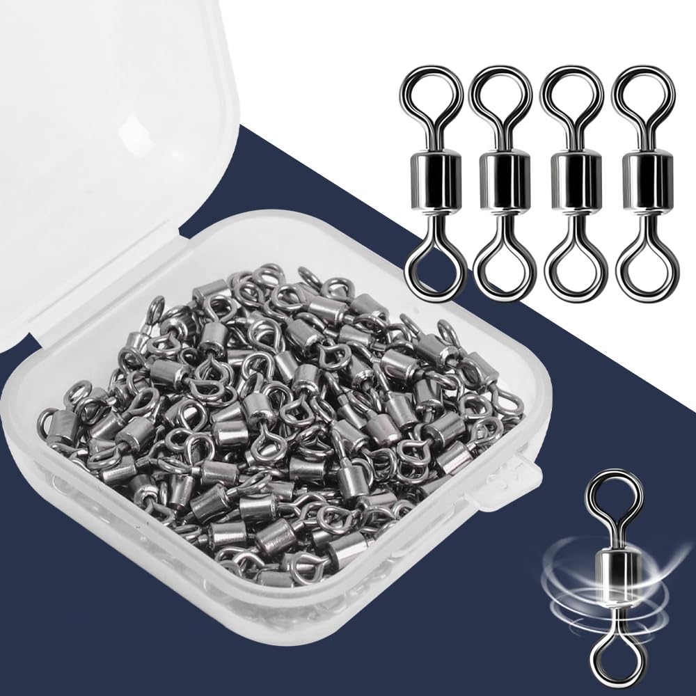50PCS Stainless Steel Fishing Connector Corrosion Resistance Barrel Bearing Rolling Swivel Solid Ring Connector Accessories