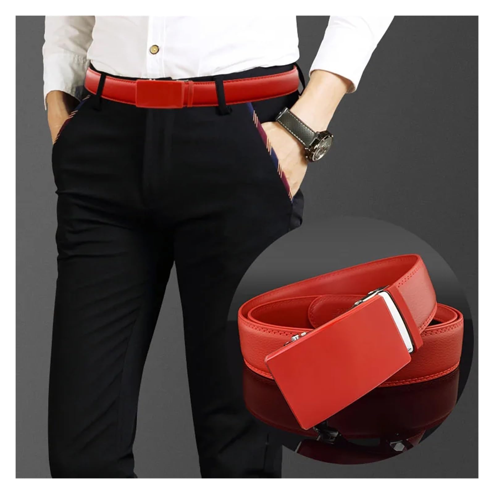 Cinturones Hombre Cinturón blanco con hebilla automática for hombre, 3,5 cm, correa de cintura for golf, cuero genuino, for negocios