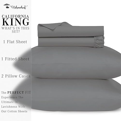 Miniatura 4 de URBANHUT Juego de sábanas de 100 % algodón egipcio tamaño King, 4 piezas, sábanas de algodón refrescante natural, tejido suave y satinado de 400