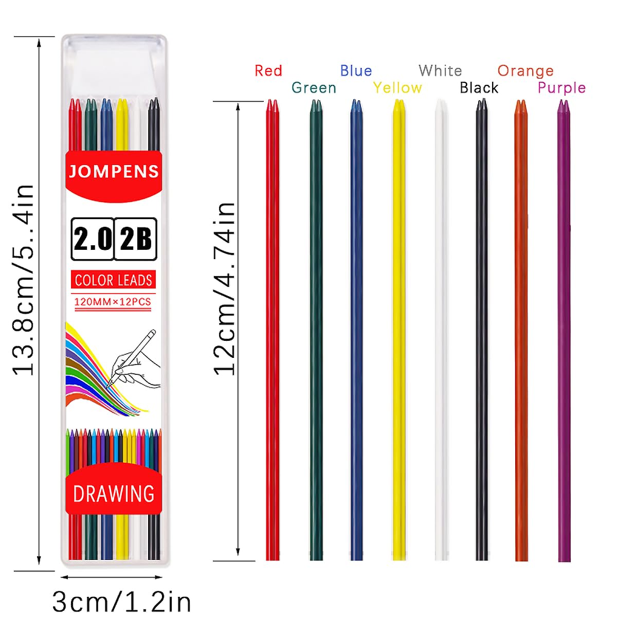 2,0 mm, 2B wielokolorowy gruby ołówek do obróbki drewna, struktura mechaniczna, solidny ołówek do rysowania, ołówek do znakowania drewna (biały)