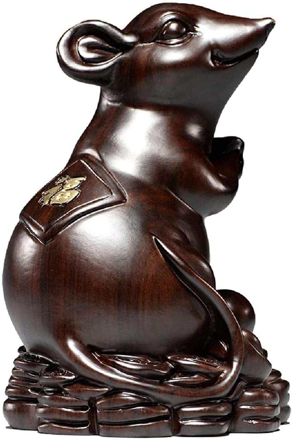 BNHY Chinese Statue Collectible Statue Sculpture Home Decoration Zodiac Mahogany Wood Mouse Rat Chinese Housewarming Ornaments Ebony Gift Present Decorations 0531