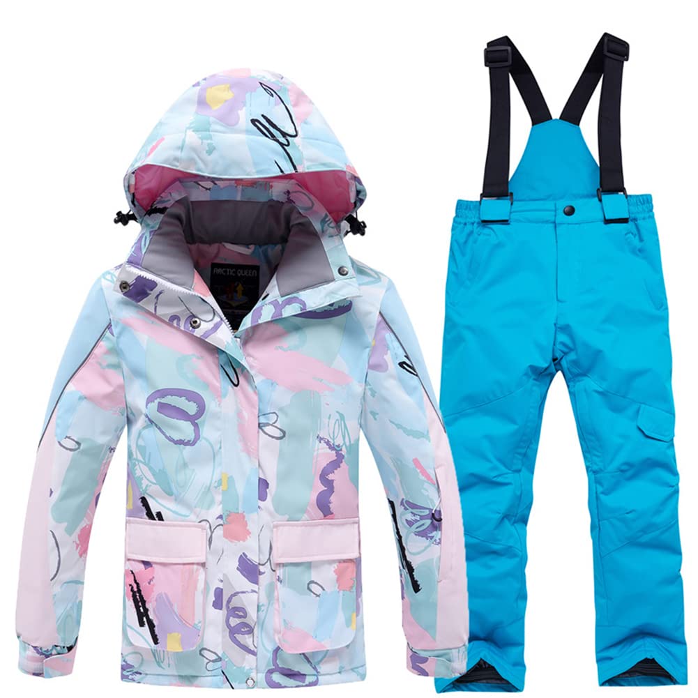 Girls/Boys Snowsuits Hooded Insulated Windproof Winer Coats Ski Jacket Snow Pants Set