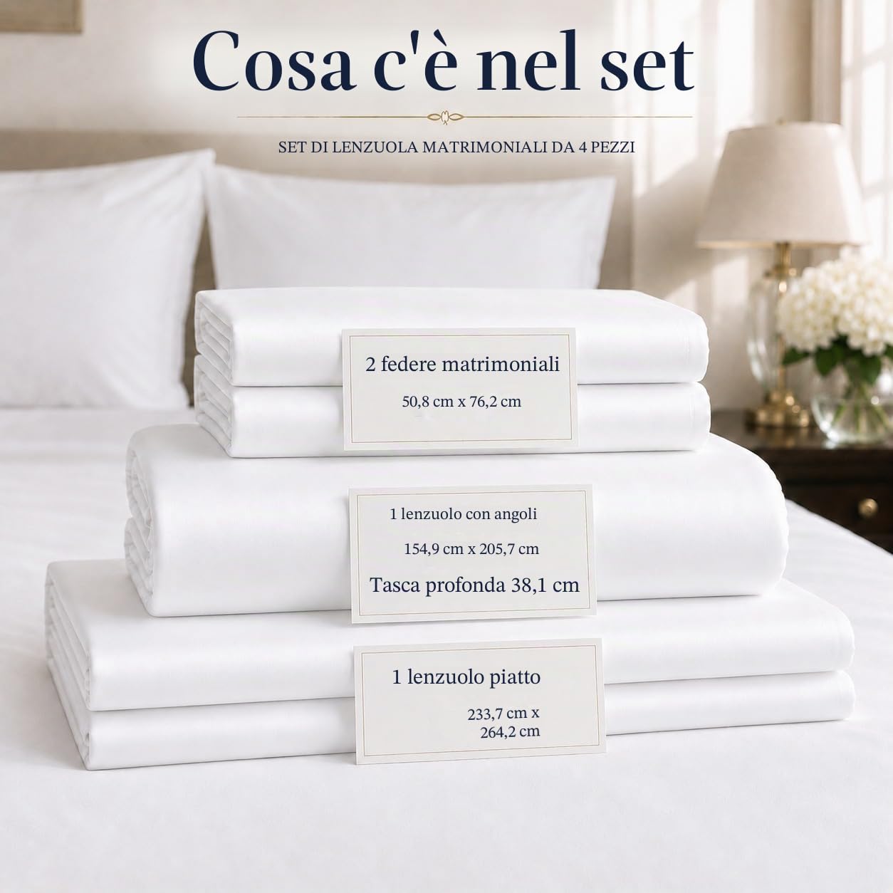 CHATEAU HOME COLLECTION Set di lenzuola per letto matrimoniale, in cotone egiziano a 800 fili, con tasca profonda, colore bianco