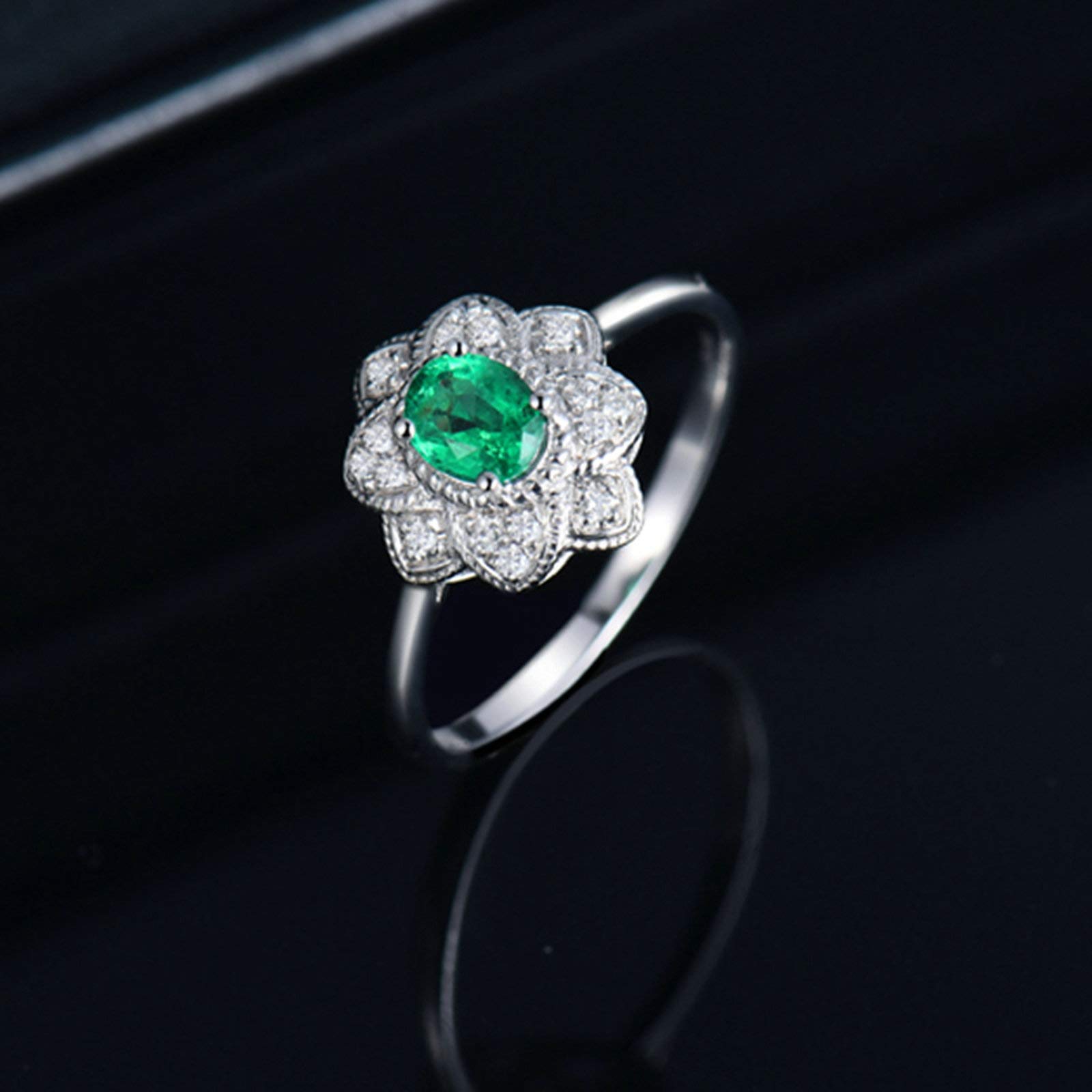 Platyna 950 obrączka damska, obrączka ślubna, pojedyncze damskie kwiaty, 4-mostkowa oprawka z 0,7 ct szmaragdem i moissanit 0,09 ct, rozmiar 47 (15,0)-65 (20,7)