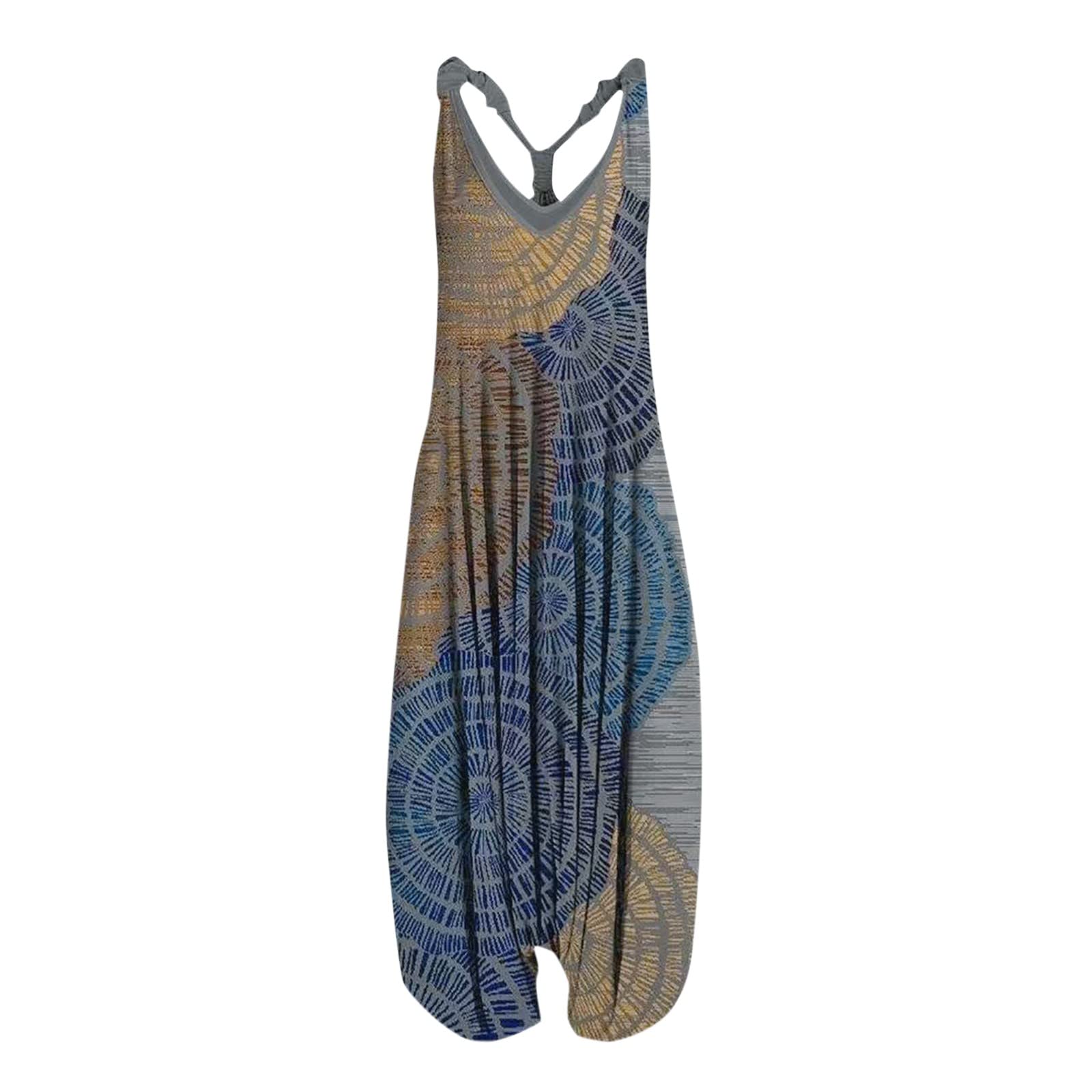 riou Peto Elegante para Mujer Verano Monos Sin Mangas Bolsillo Lateral Suave Cómodo Retro Pantalones de Pierna Ancha Rompers Playsuit