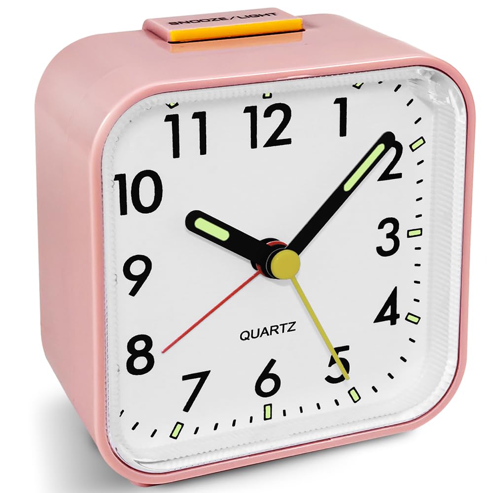 Non Ticking Alarm Clocks Bedside Battery Powered Silent Bedroom Clock With Large Display Snooze Nightlight Function Easy to Use and Loud Enough for Heavy Sleepers, Kids, Elderly