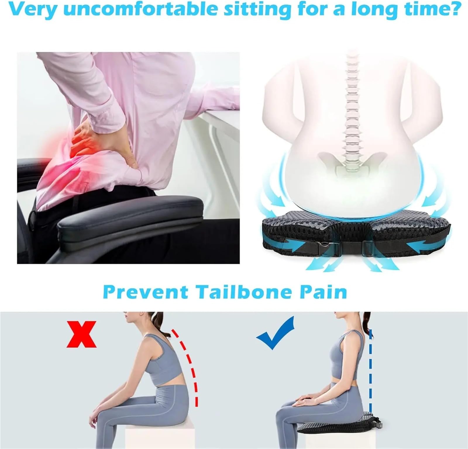 Cuscino per sedile a cuneo per auto, in memory foam, comodo, supporto ortopedico per sedile auto, sedia da ufficio, sedie a rotelle