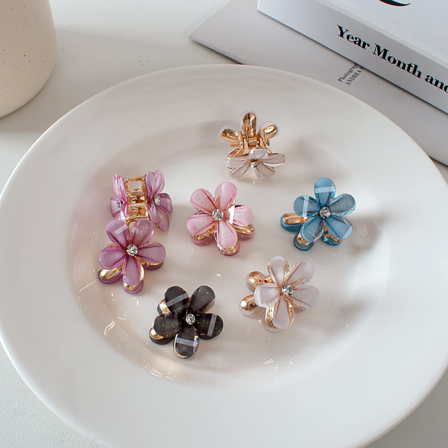 Crystal Pearls Floral Small Hair Barrette Clip Small Crystal and Pearl Floral Hair Clip - Cassandra Lynne main image 2