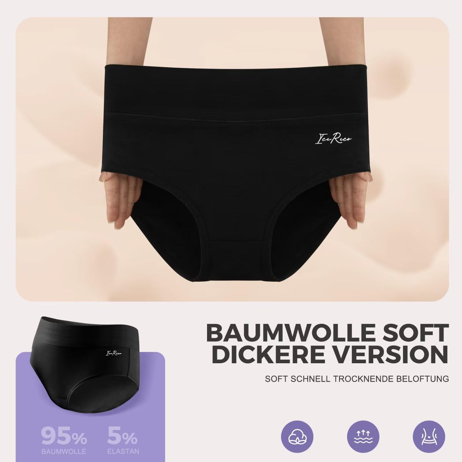 IceReco Mutande Donna Cotone Vita Alta Pacco da 5 Slip Donna Elasticizzato Comode Sexy Morbide Mutandine