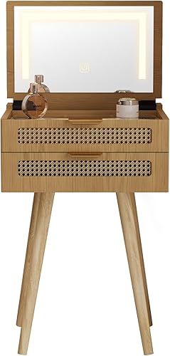 Miniatura 9 de Tocador de maquillaje – Pequeño escritorio de tocador con espejo y luces, tocador de maquillaje estrecho con tapa abatible para espacio pequeño, 3