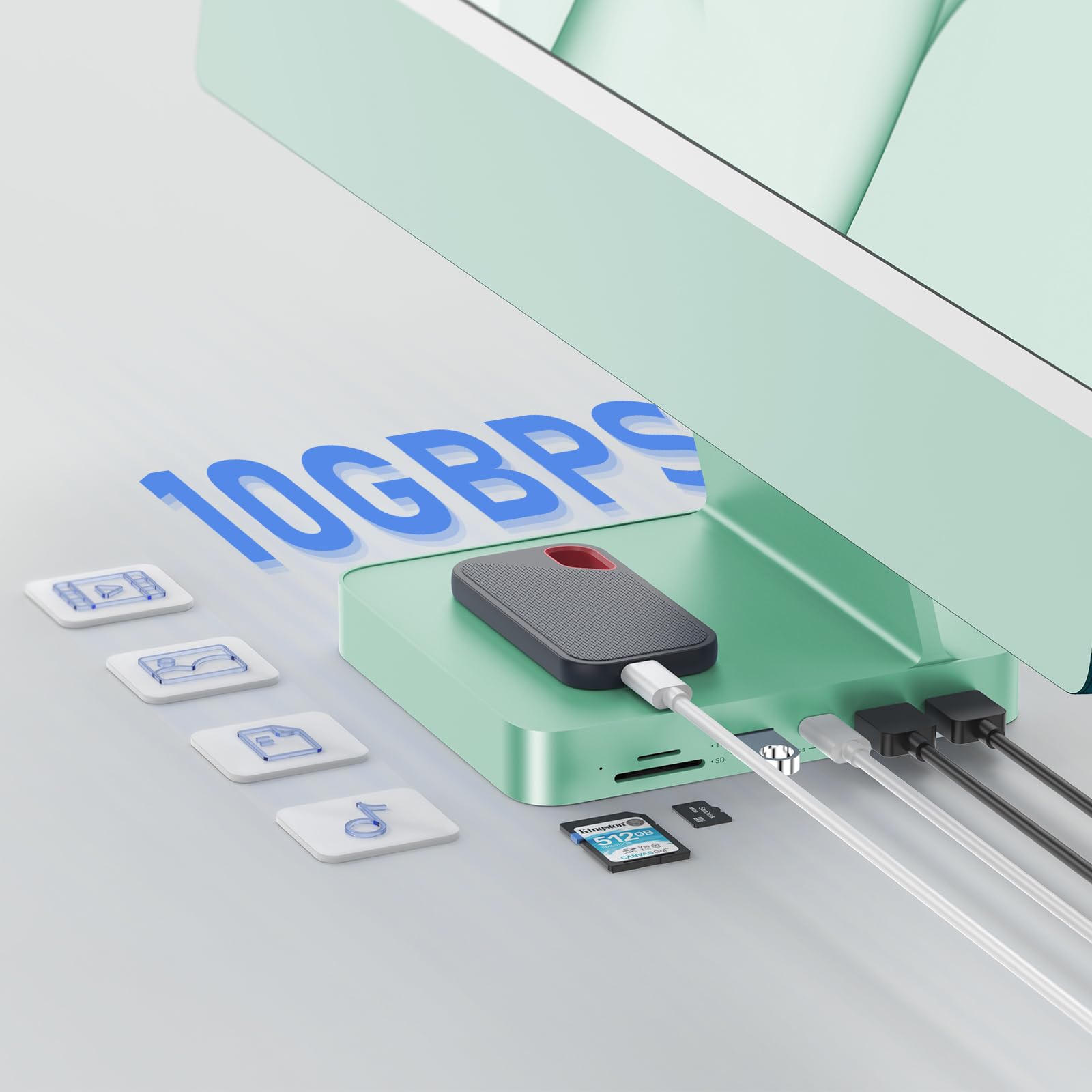 Hub USB-C per iMac 24 M1/M3/M4 con box esterno per SSD NVMe M.2 da 4TB | PULWTOP iMac Hub con USB A/C 10 Gbps, SD/TF, USB 2.0, accessori iMac con alloggiamento SSD M.2 (SSD non incluso), verde