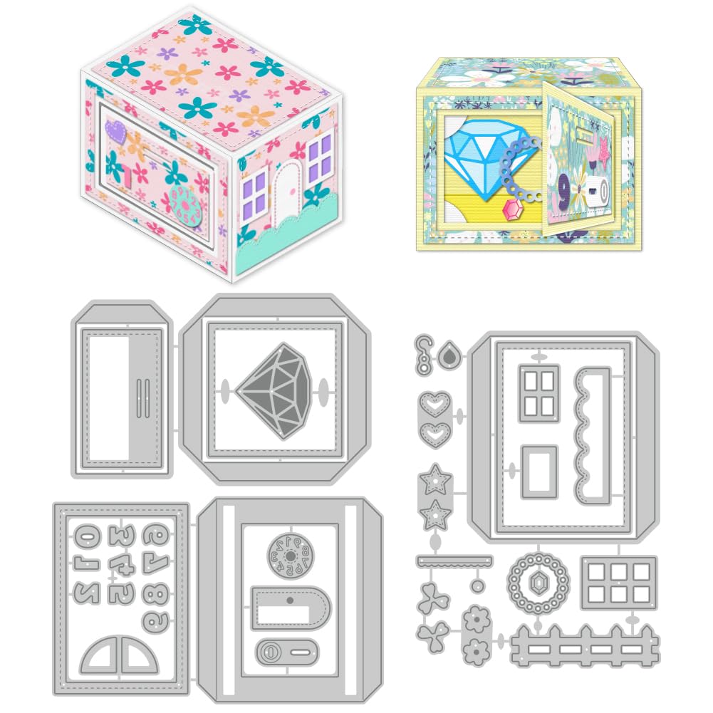 DELORIGIN 3D Locker Box Cutting Dies, Carbon Steel Die Cuts Stencils Jewelry Box Embossing Scrapbooking Template for Card Making Craft Greeting Invitation Photo Album Gift Decor Packaging