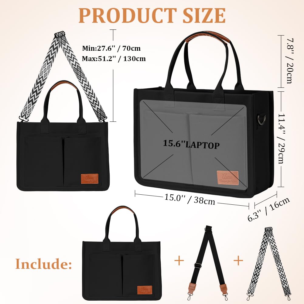Aucuu Canvas Tasche Damen, Große Handtasche mit 2 Verstellbaren Schultergurten, Arbeitstasche Schultertaschen, 15,6 Zoll Laptop Tasche, Tote Bag Damen, Umhängetasche für Schule Arbeit Reise