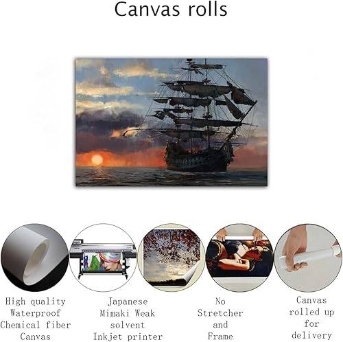 Vista 13 de RAOMAAE Cuadro de arte de pared de batalla naval, barco pirata, velero, póster impreso, lienzo moderno, hogar, sala de estar, oficina, decoración
