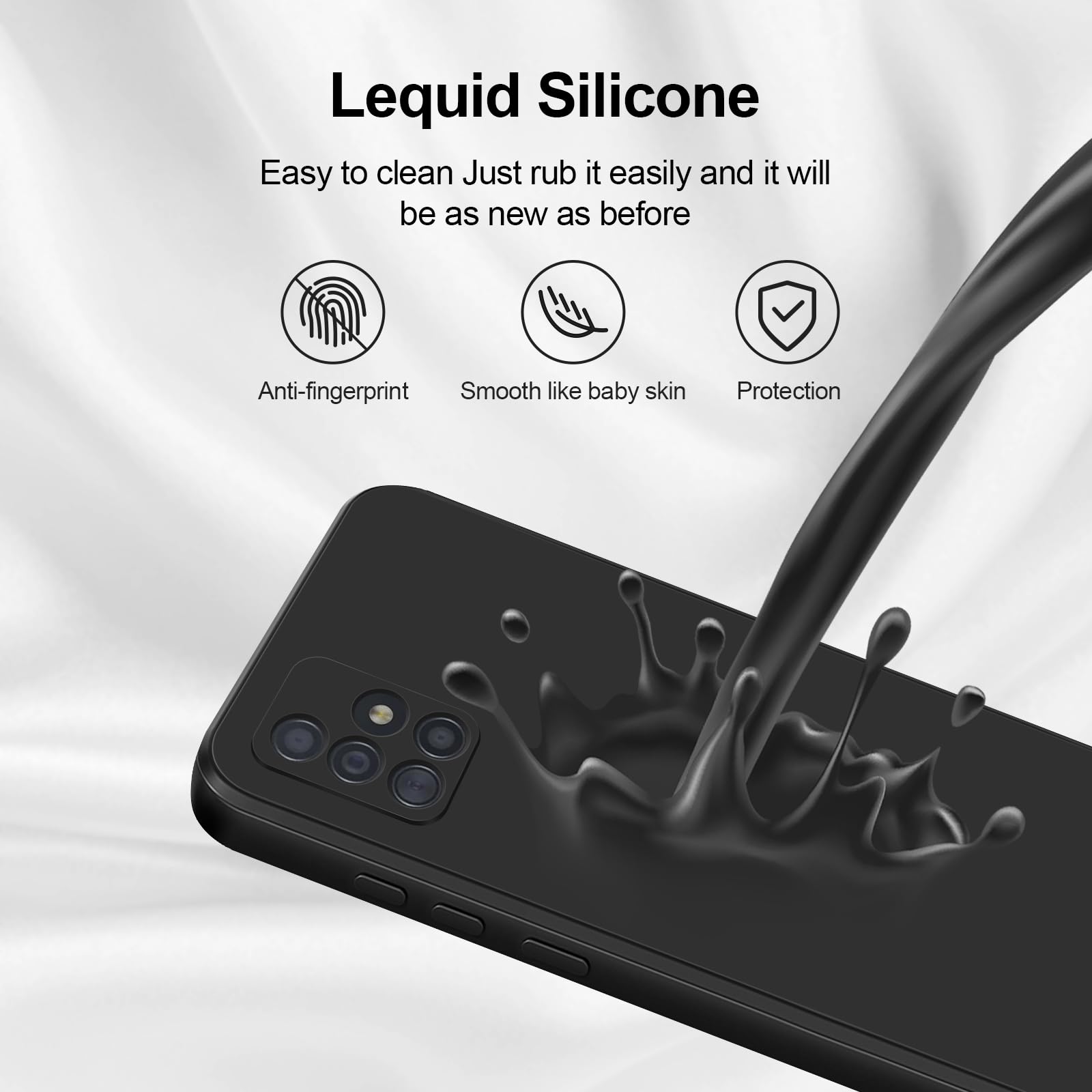 GiiYoon Case Compatible with Samsung Galaxy A51 4G, Silky-Soft Touch Full-Body Protective Phone Silicone Case, Shockproof Cover with Microfiber Lining, Black — view 4