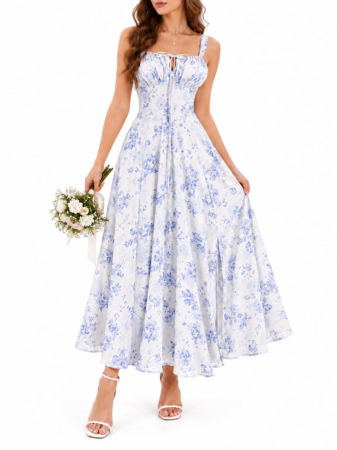Women Corset Dress Floral Spaghetti Straps Milkmaid Sundress