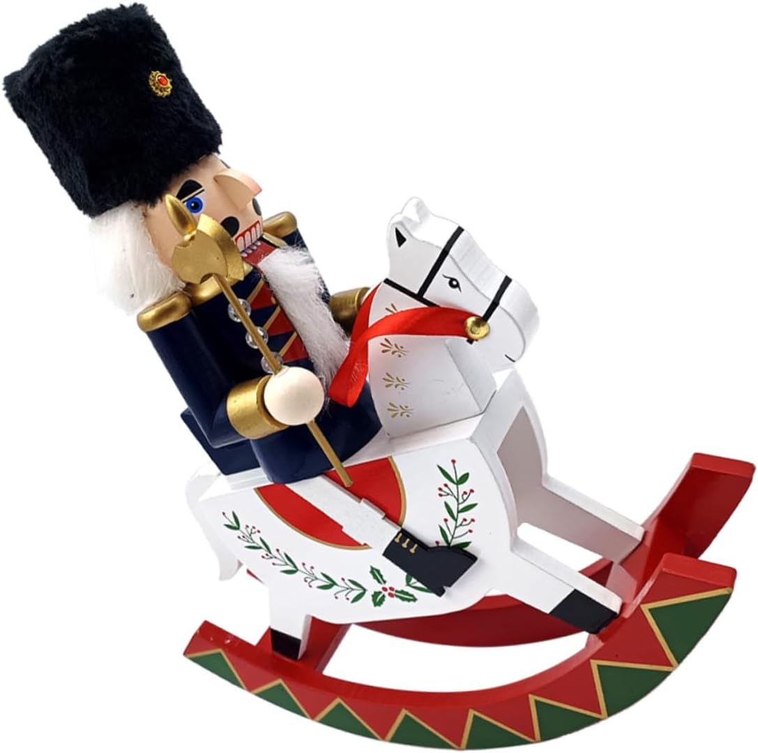 Christmas Nutcracker Figurine Wooden Nutcracker Soldier with Horse Large Tabletop Ornament Holiday Christmas Decoration for Home and Party