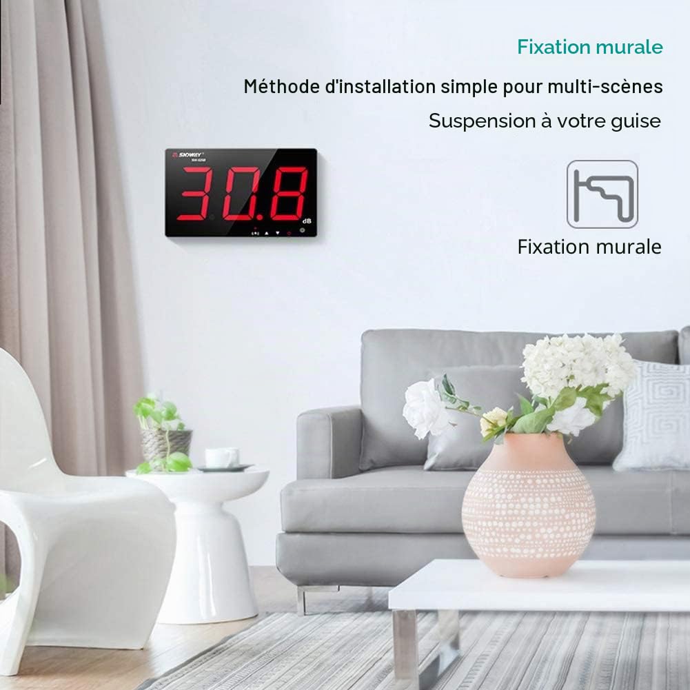 Zerodis Sonomètre Professionnel avec Seuils d'Alarme Fixés Décibelmètre Numérique LCD Portable 30~130 DB Décibel Testeur de Mesure de Bruit avec Enregistreur de Données
