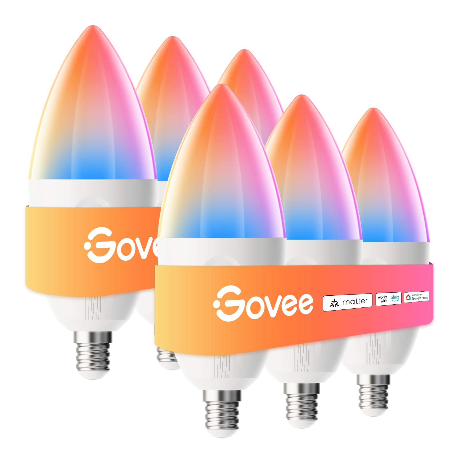 GoveeE12 Led Bulb, Smart Light Bulbs Work with Matter, Alexa, Google  Assistant, WiFi Candelabra Bulbs 40 Watt Equivalent, RGBWW Color Changing  Light