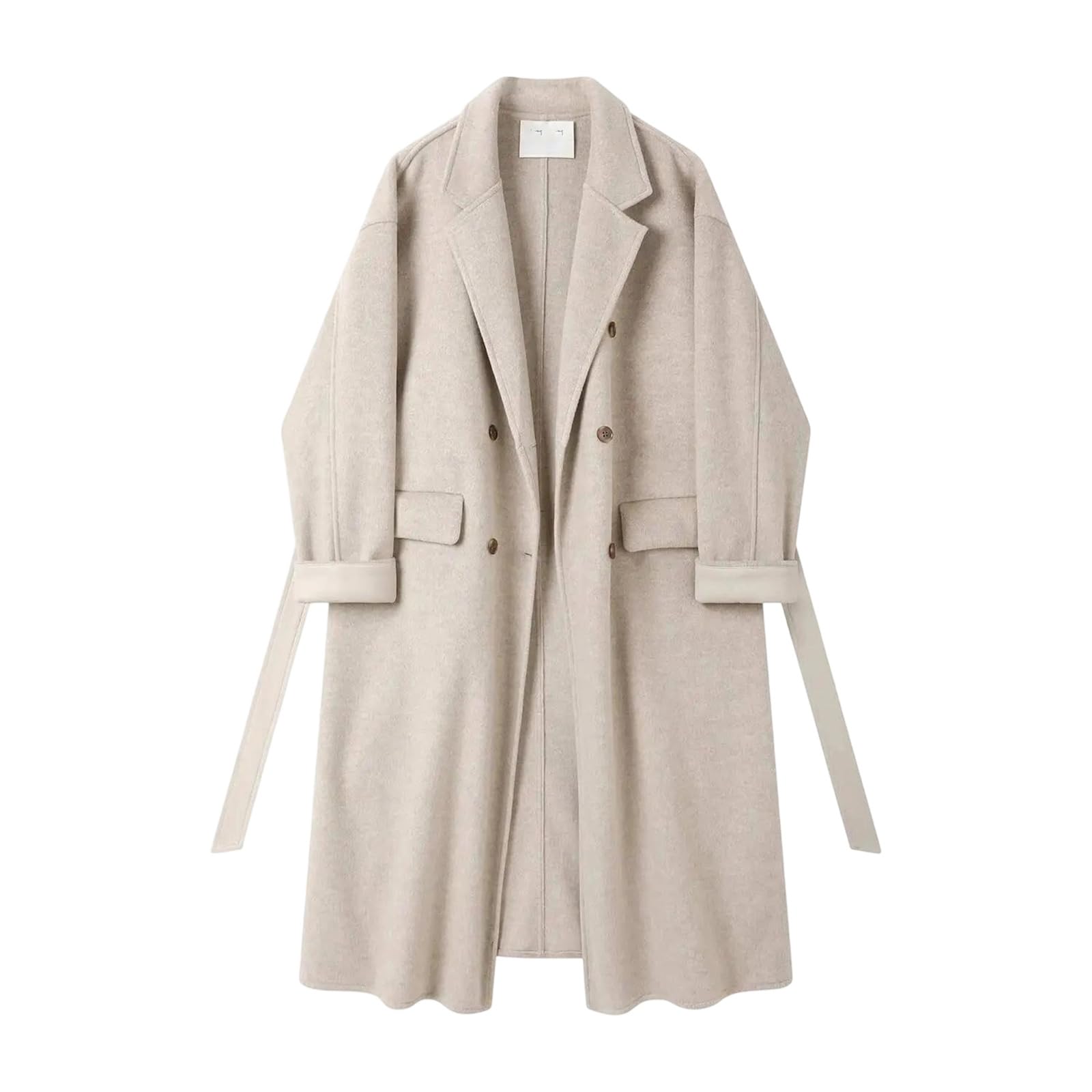 Gabardina larga de mezcla de lana para mujer, abrigo largo de otoño con doble botonadura y solapa con cinturón