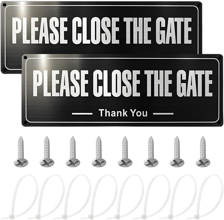 Please Close the Gate Sign Dog 2 Pack Close The Gate Signs(25×9cm) Yard Signs Aluminium Reflective Sign with Screws and Cable Ties, UV Resistant, Waterproof, Anti-rust for Outdoor Gate Wall Fence